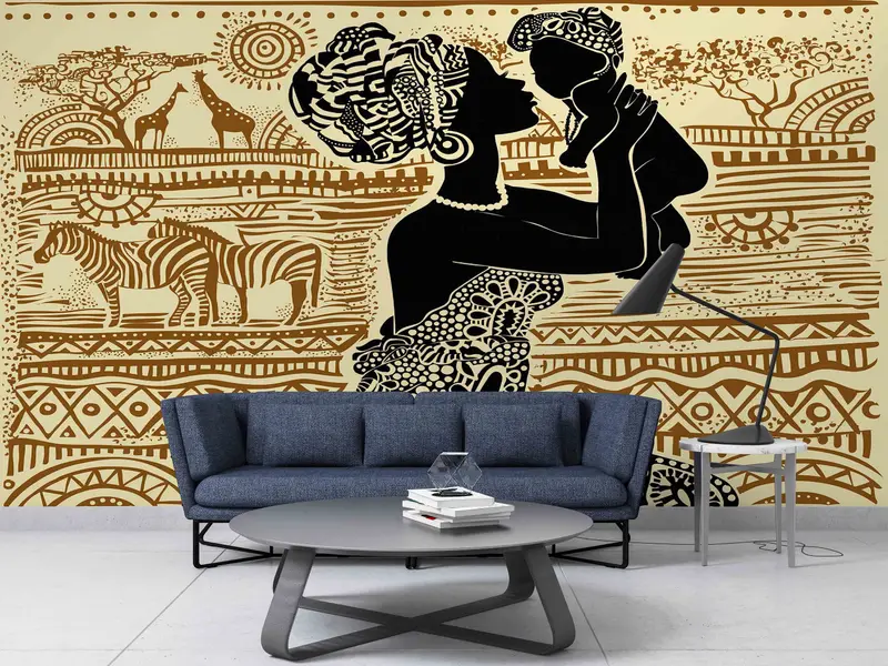 African Animals Mural, Black Woman And Baby Wall Painting, Ethnic Wall Paper, African Woman Wall Print, Wall Paper Peel And Stick, - 3