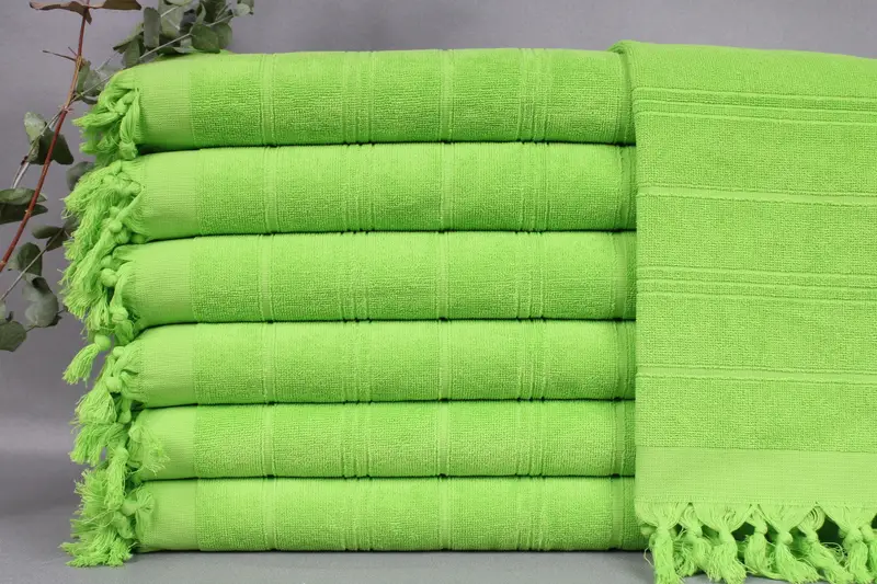 Dish Towel Pistachio Green Striped Terry Towel, 18x40 Inches