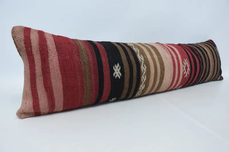 Vintage Pillow, Pillow Case, Nautical Throw Cushion Cover, Throw Kilim Pillow, Antique Pillows, 12x48 Red Cushion Cover - 3