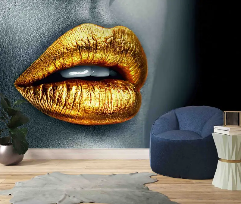 Altın Dudak Modern Baskılı Duvar Kağıdı: Trendy, Zarif Ev Dekorasyonu
