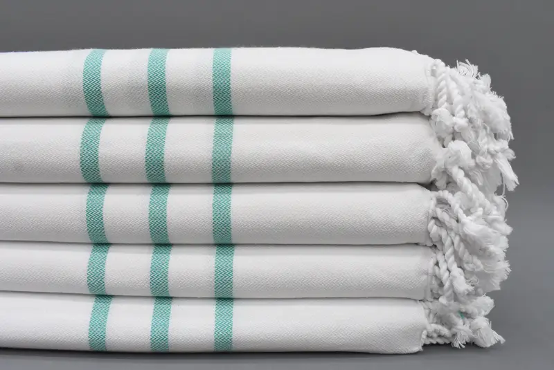Turkish Handmade Green Striped Organic Cotton Bath Towel, 70x40 Inches