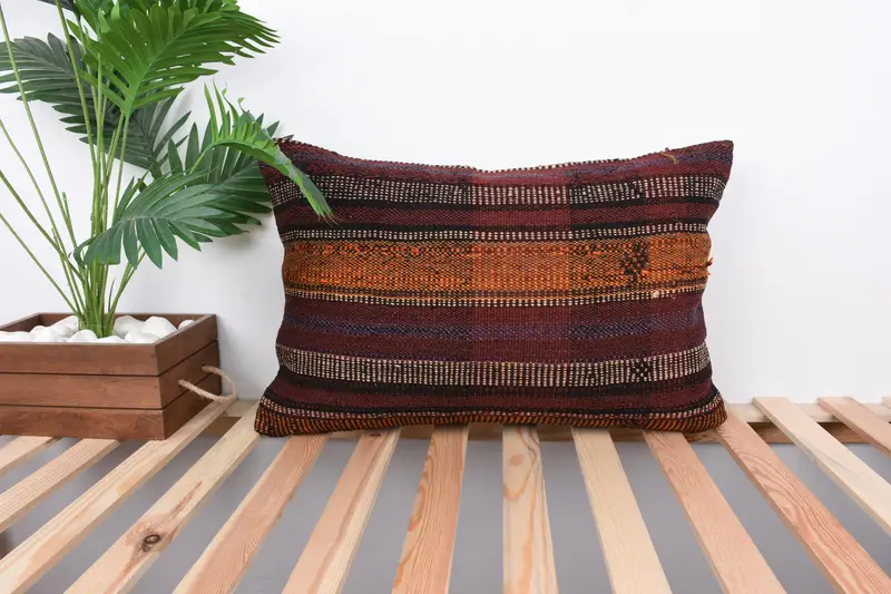 Cushion Cover, Pillow for Couch, Interior Designer Pillow, 16x24 Orange Cushion, Bench Pillow, Gift Pillow, Ethnic Throw Pillow Cover - 1