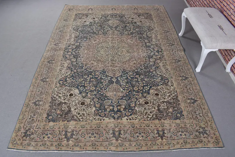 オレンジのアクセント付きブルーラグ、0.6x9.6フィートのモダンな装飾