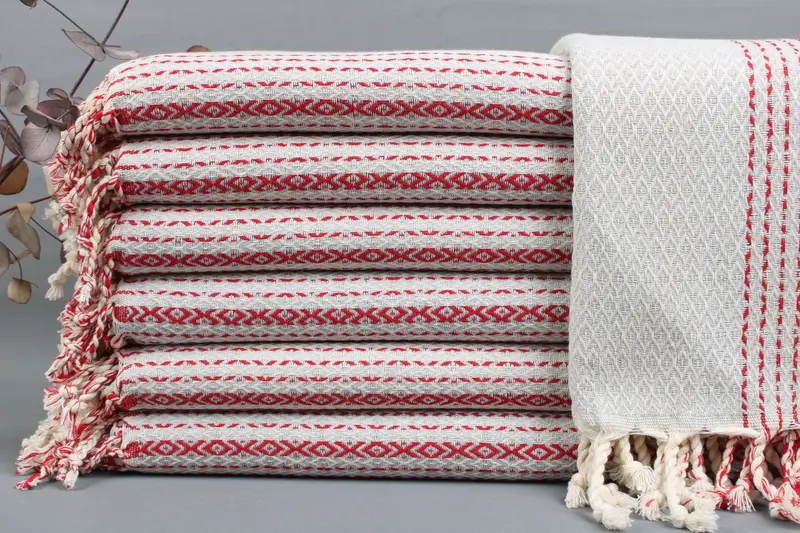 Bath Towel Geometric Peshtemal Beige, 38x67 Inches