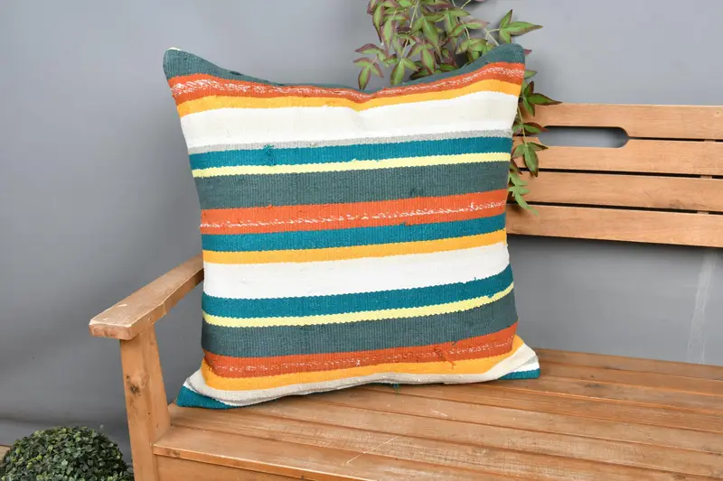 Kilim Pillow Cover, Bohemian Cushion Pillow Case, Garden Cushion Cover, Gift Pillow, Cushion Case, 24x24 White Pillow Sham, Handmade Kilim Cushion - 1