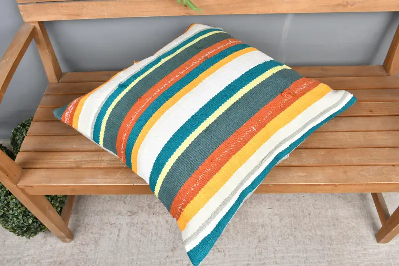 Kilim Pillow Cover, Bohemian Cushion Pillow Case, Garden Cushion Cover, Gift Pillow, Cushion Case, 24x24 White Pillow Sham, Handmade Kilim Cushion - 2