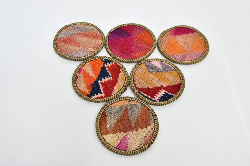 Böhmische runde Untersetzer, rutschfeste Pads in Orange und Rosa