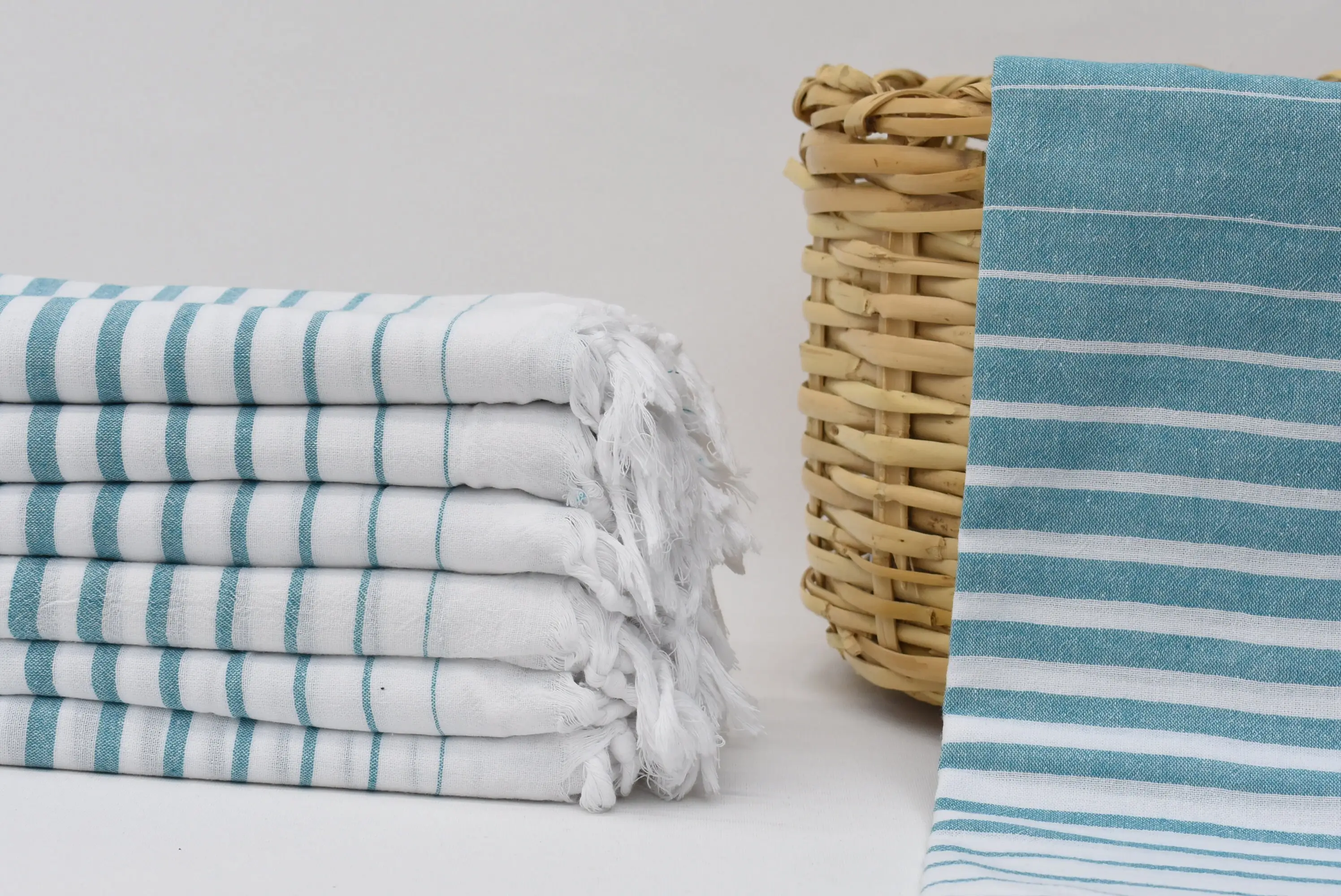 Turkish Bath Towel Turquoise Striped Organic Cotton, 70x36 Inches - 1