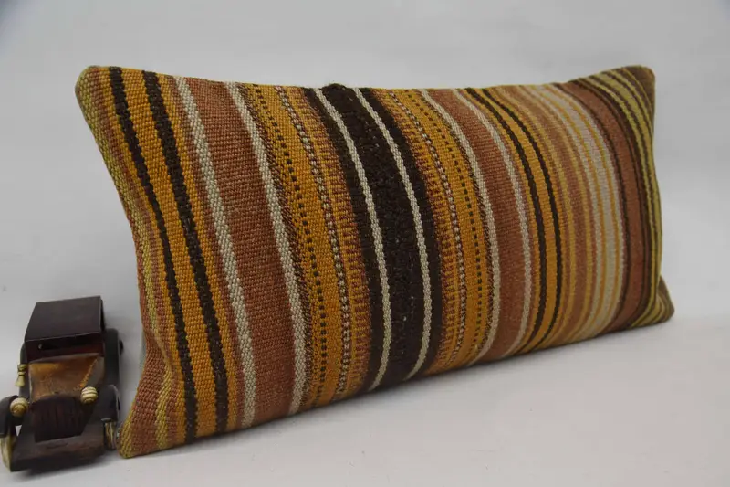 Throw Kilim Pillow, Vintage Kilim Pillow, Handwoven Pillow Cover Pillow Case, Handmade Kilim Cushion, Pillow Cover, 12x24 Orange Cushion Cover - 2