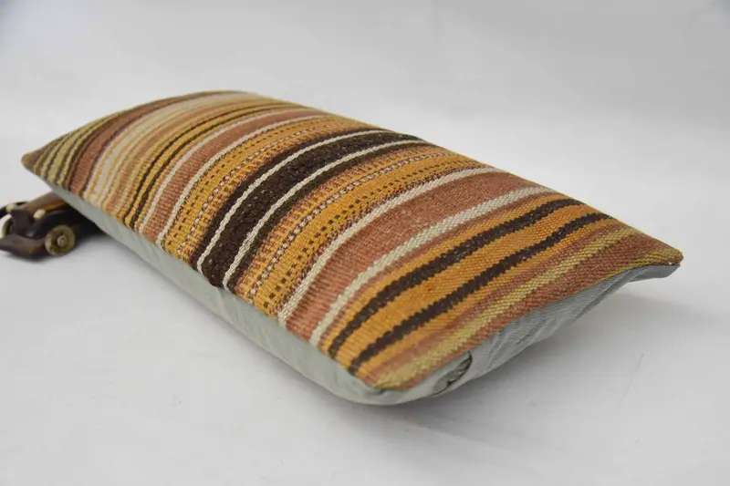 Throw Kilim Pillow, Vintage Kilim Pillow, Handwoven Pillow Cover Pillow Case, Handmade Kilim Cushion, Pillow Cover, 12x24 Orange Cushion Cover - 6