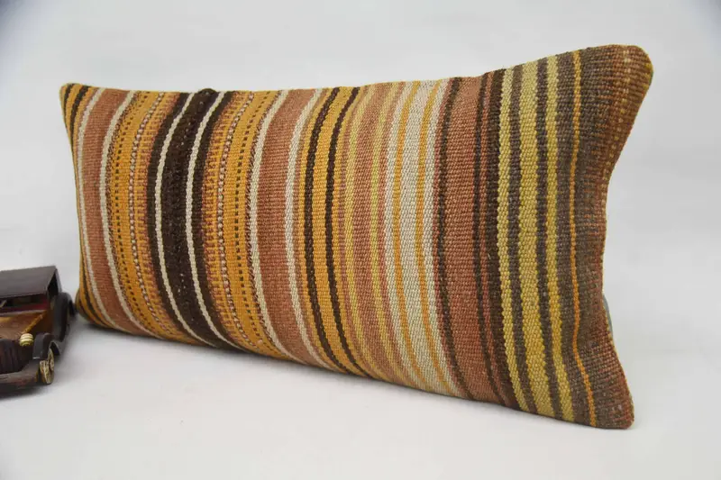 Throw Kilim Pillow, Vintage Kilim Pillow, Handwoven Pillow Cover Pillow Case, Handmade Kilim Cushion, Pillow Cover, 12x24 Orange Cushion Cover - 3