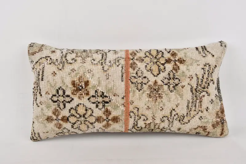Accent Throw Cushion, Gift Pillow, 12x24 Beige Cushion, Ottoman Pillow, Sofa Pillow, Kilim Cushion Sham, Handmade Kilim Cushion, Pillow Case - 1