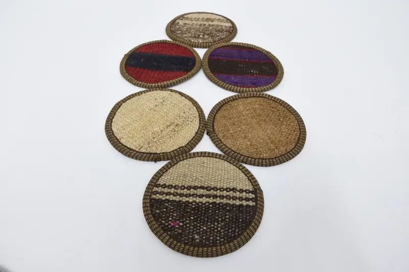 Bohemian Round Coaster Set, Brown and Red Coasters