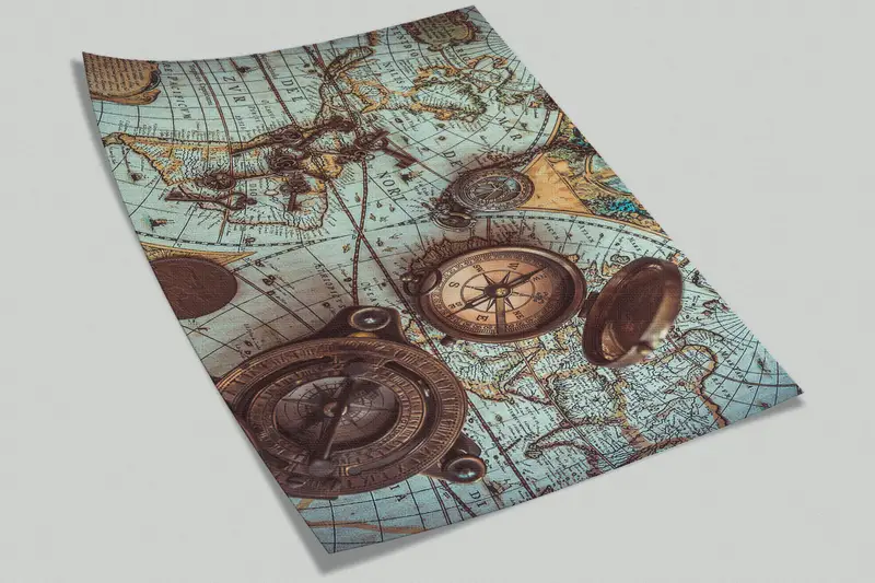 Brass Pocket Compass Wall Art, 3d Wall Paper, , Bright Wall Paper, Modern Wall Paper, Antique World Map Wall Paper, - 6