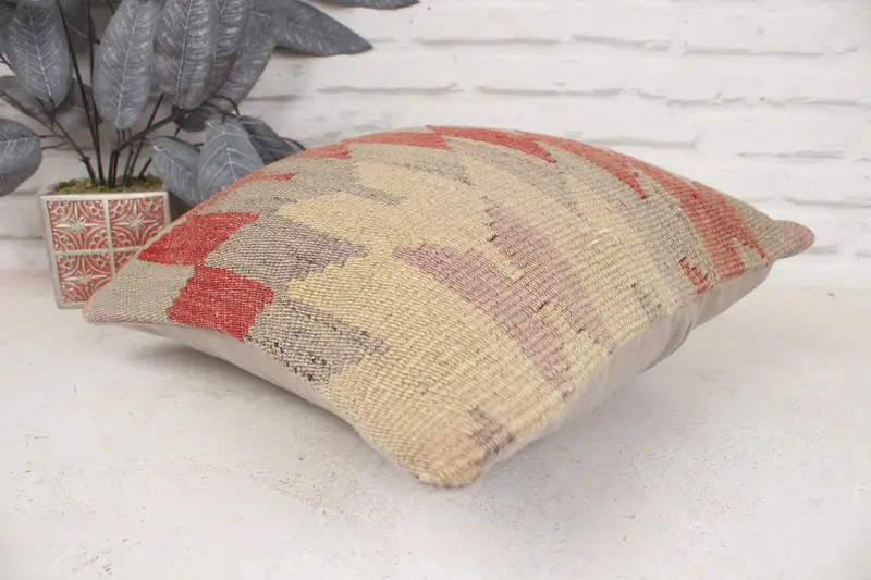 Kilim Pillow Cover, Southwestern Pillow, Antique Pillows, Handmade Kilim Cushion, Pillow, Nautical Throw Pillow Sham, 16x16 Red Cushion - 6