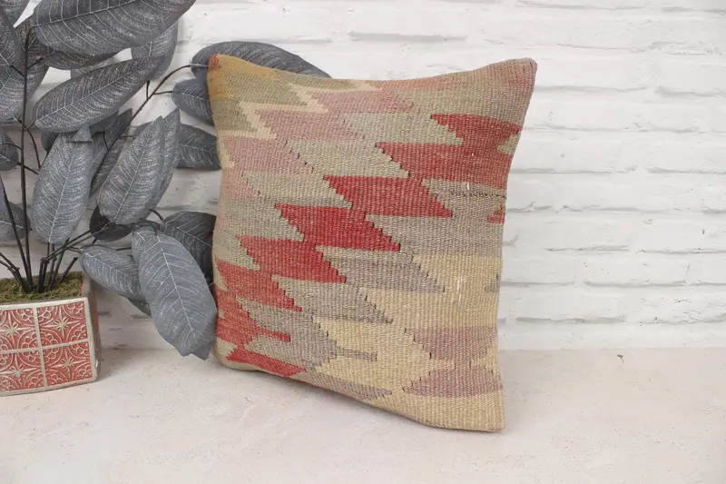 Kilim Pillow Cover, Southwestern Pillow, Antique Pillows, Handmade Kilim Cushion, Pillow, Nautical Throw Pillow Sham, 16x16 Red Cushion - 4
