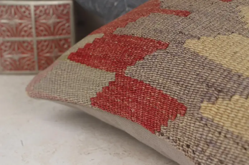 Kilim Pillow Cover, Southwestern Pillow, Antique Pillows, Handmade Kilim Cushion, Pillow, Nautical Throw Pillow Sham, 16x16 Red Cushion - 7