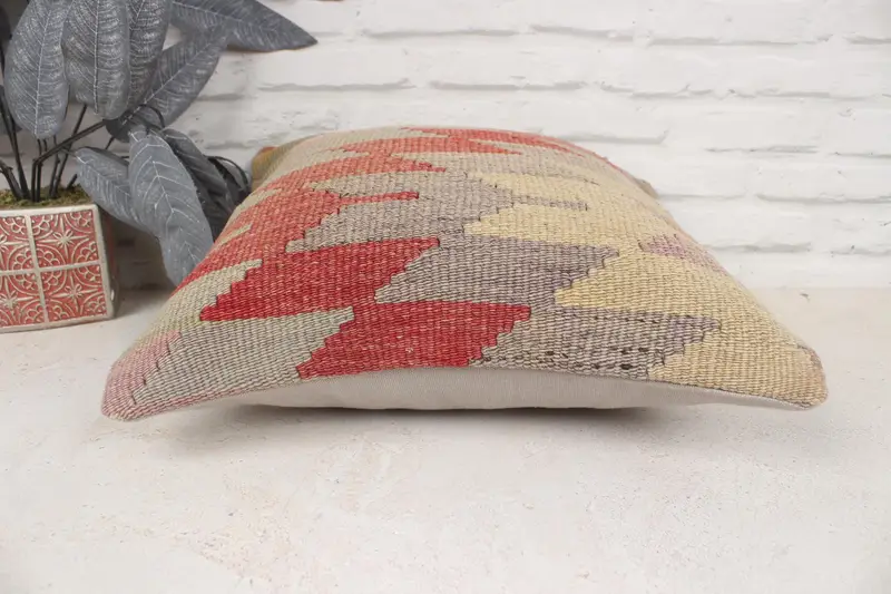 Kilim Pillow Cover, Southwestern Pillow, Antique Pillows, Handmade Kilim Cushion, Pillow, Nautical Throw Pillow Sham, 16x16 Red Cushion - 5