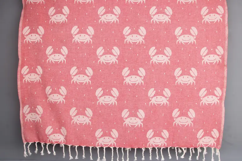 Personalized Beach Towel Organic Cotton Crab Design, 40x67 Inches