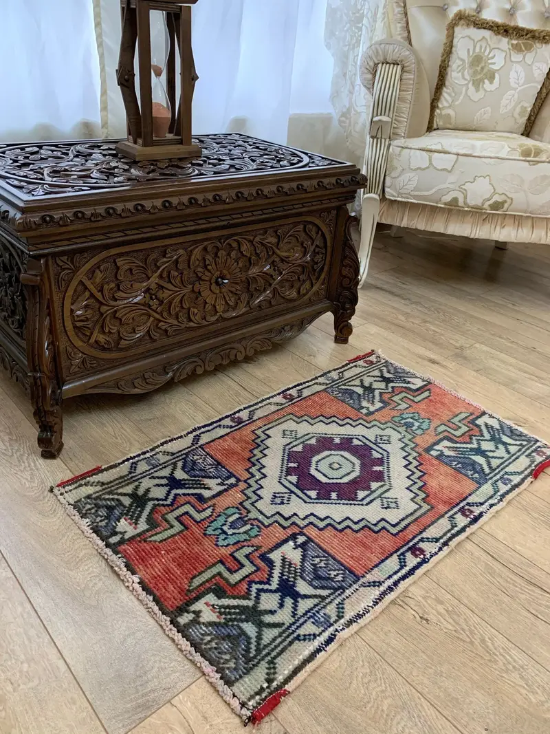 Orange & Beige Rug, 1,8x2,7 ft Elegant Bordered Design