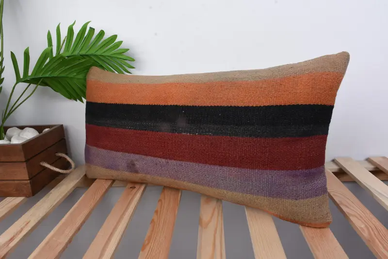 Handmade Kilim Cushion, Gift Pillow, Kilim Pillow Cover, 12x24 Orange Cushion Case, Cushion Case, Morroccon Kilim Cushion Pillow Cover - 4