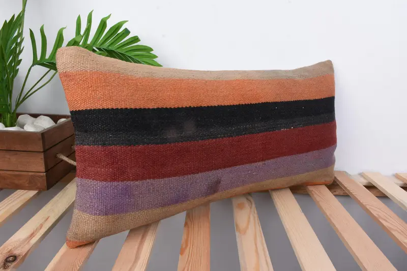 Handmade Kilim Cushion, Gift Pillow, Kilim Pillow Cover, 12x24 Orange Cushion Case, Cushion Case, Morroccon Kilim Cushion Pillow Cover - 5