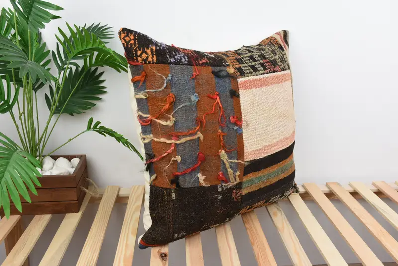 Kilim Pillow Cover, Personalized Gift Pillow Pillow, Cushion Cover, Boho Pillow, 24x24 Red Pillow Case, Ethnical Kilim Rug Pillow - 4