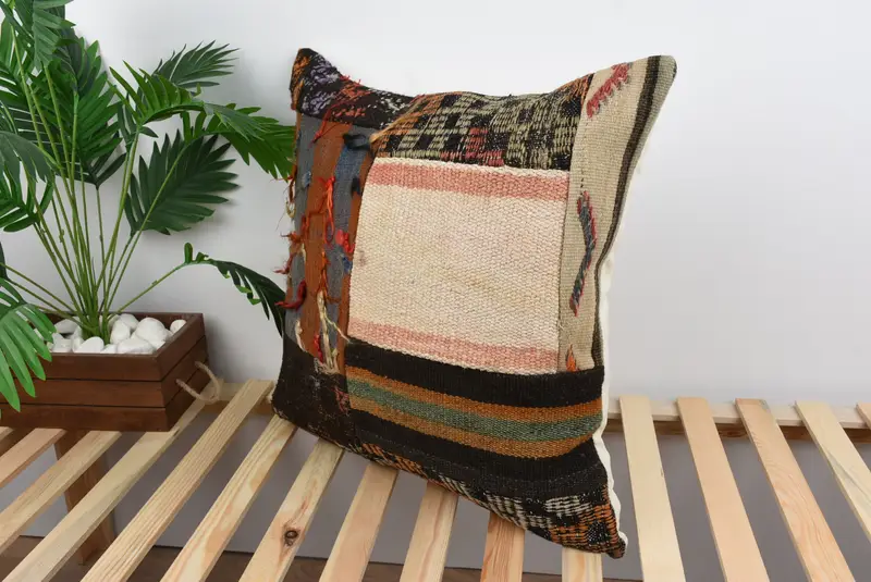 Kilim Pillow Cover, Personalized Gift Pillow Pillow, Cushion Cover, Boho Pillow, 24x24 Red Pillow Case, Ethnical Kilim Rug Pillow - 5