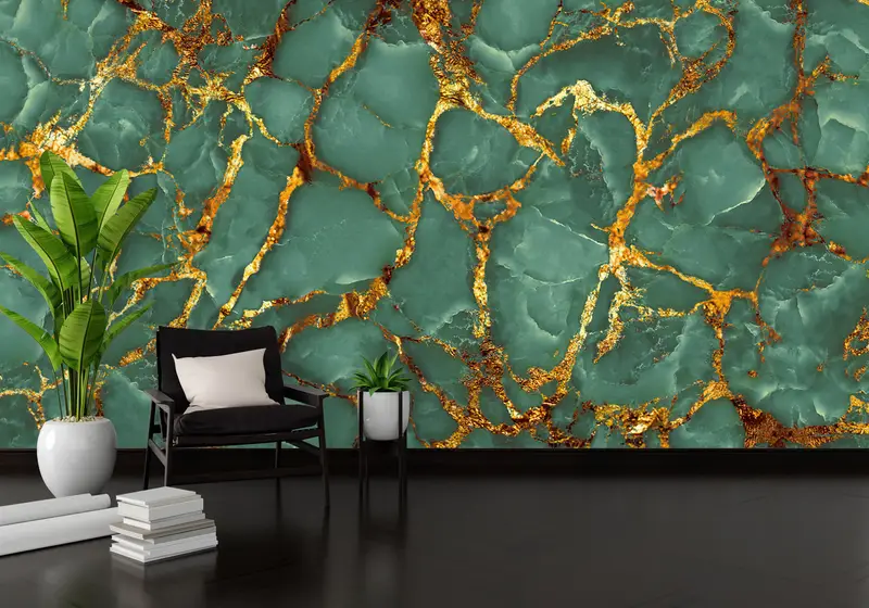 Zarif Yeşil Mermer Baskılı Duvar Kağıdı: Lüks Çağdaş Tasarım