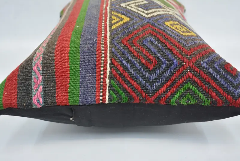 Ethnical Kilim Rug Pillow, Kilim Cushion Sham, Home Decor Pillow, Cushion Cover, 16x24 Green Pillow Case, Christmas Pillow, Pattern Throw Cushion - 5