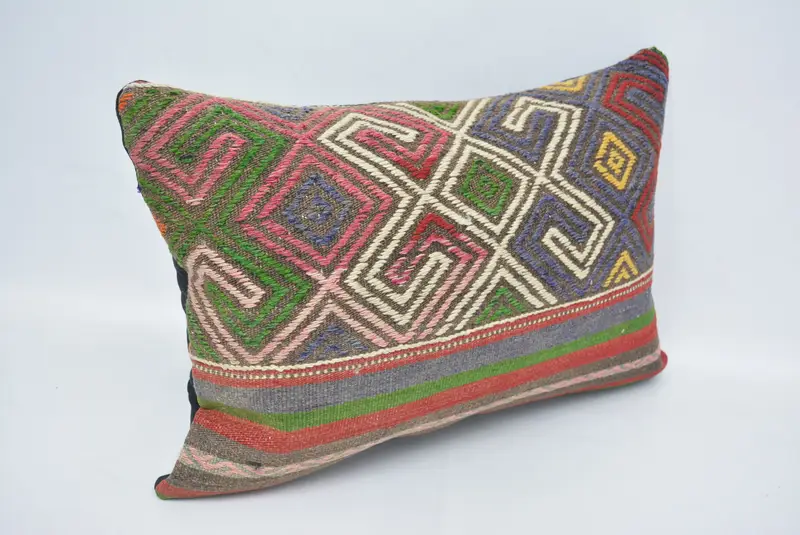 Ethnical Kilim Rug Pillow, Kilim Cushion Sham, Home Decor Pillow, Cushion Cover, 16x24 Green Pillow Case, Christmas Pillow, Pattern Throw Cushion - 3