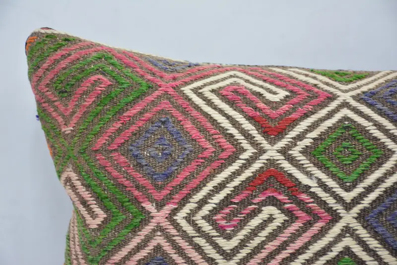 Ethnical Kilim Rug Pillow, Kilim Cushion Sham, Home Decor Pillow, Cushion Cover, 16x24 Green Pillow Case, Christmas Pillow, Pattern Throw Cushion - 2