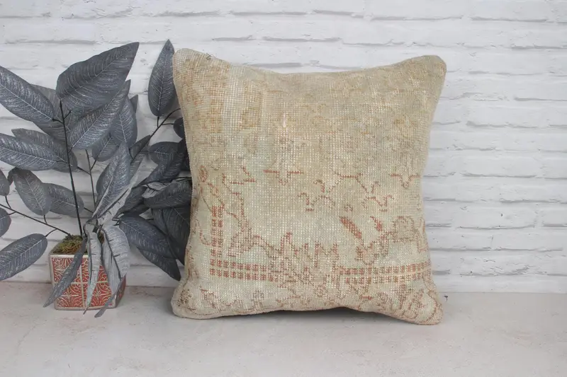 Caja de almohada, caja de almohada de beige 20x20, estuche de almohada de kilim vintage, almohada de kilim vintage, almohada vintage, almohada boho, cubierta de almohada oriental - 1