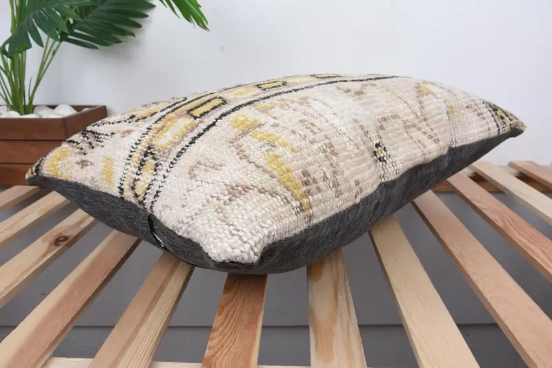 Cushion Case, Decorative Cushion Case, Throw Kilim Pillow, Outdoor Pillow Sham, Vintage Kilim Pillow, 16x24 Beige Pillow Sham, Vintage Pillow - 6