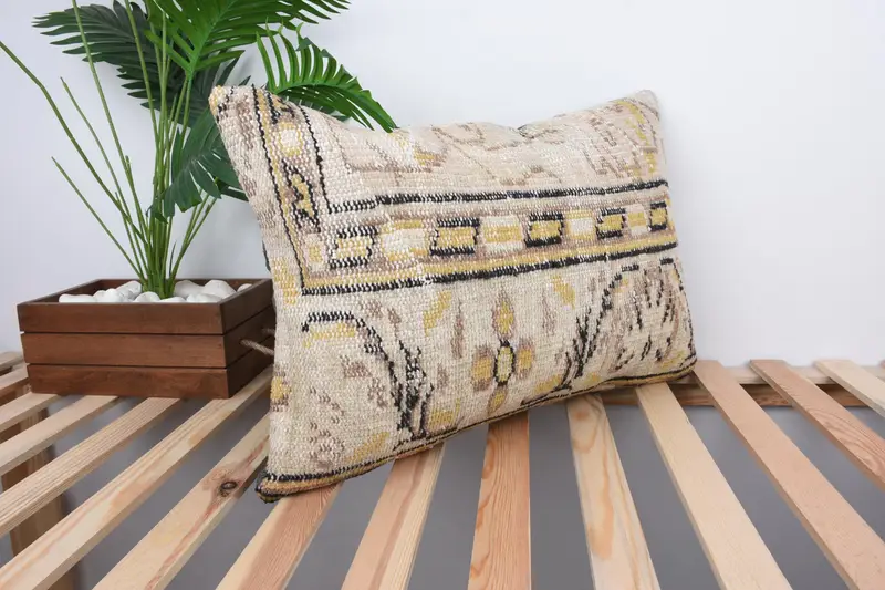 Cushion Case, Decorative Cushion Case, Throw Kilim Pillow, Outdoor Pillow Sham, Vintage Kilim Pillow, 16x24 Beige Pillow Sham, Vintage Pillow - 4