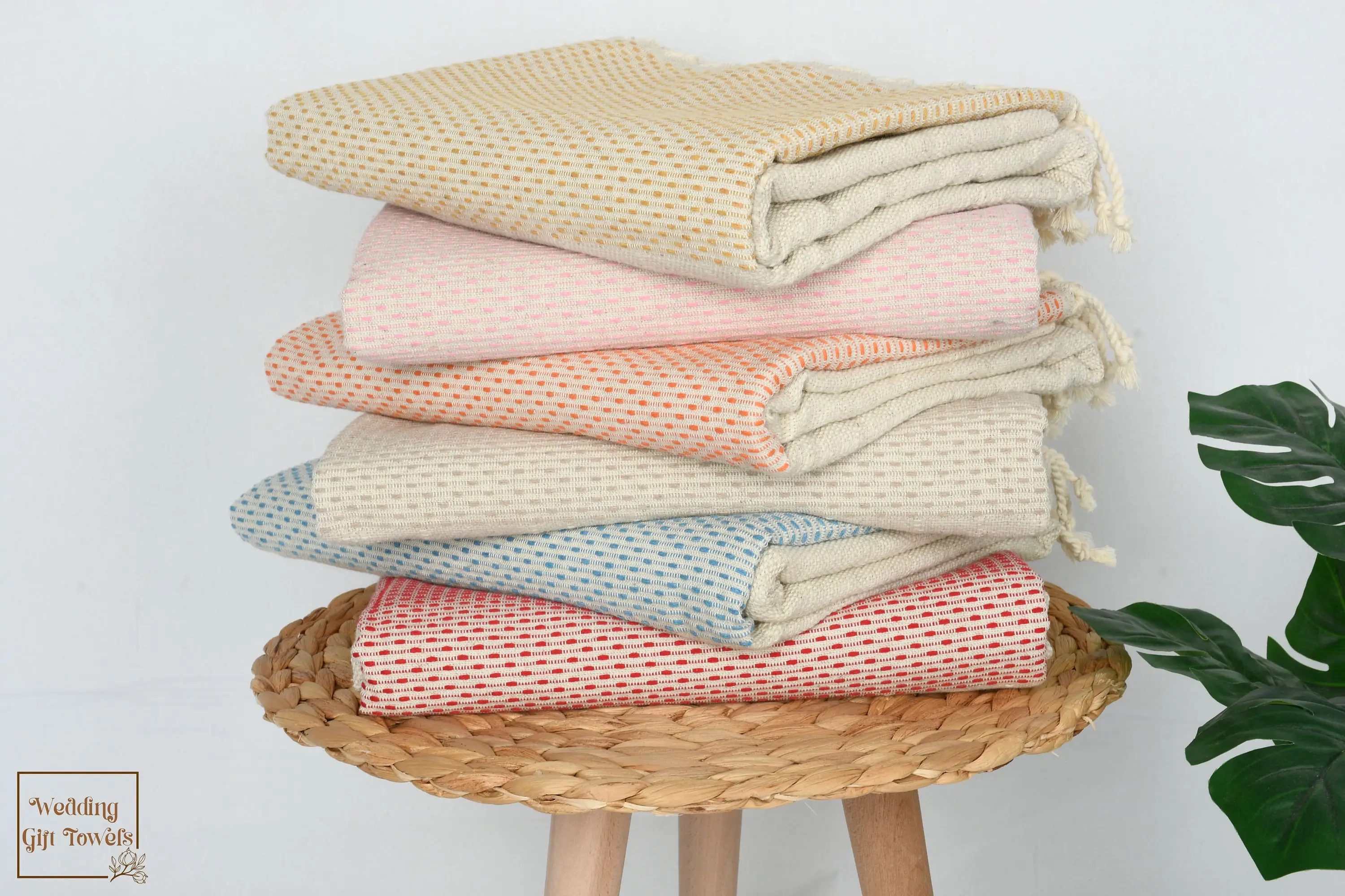 Handmade Turkish Cotton Towel Polka Dot Beige, 70x40 Inches or 100x180 Cm - 1
