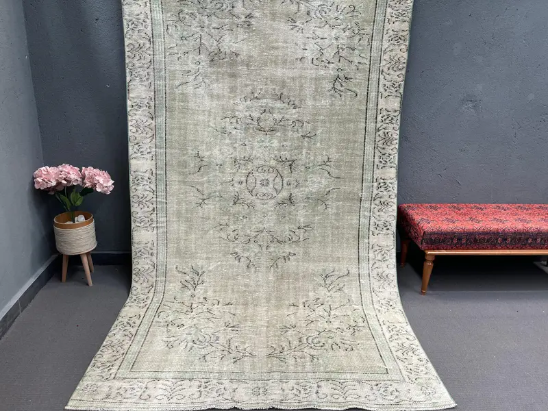 Turkish 5.3x9.2 ft Rug, Vintage Large Rug, Gray Southwestern Rug - 1
