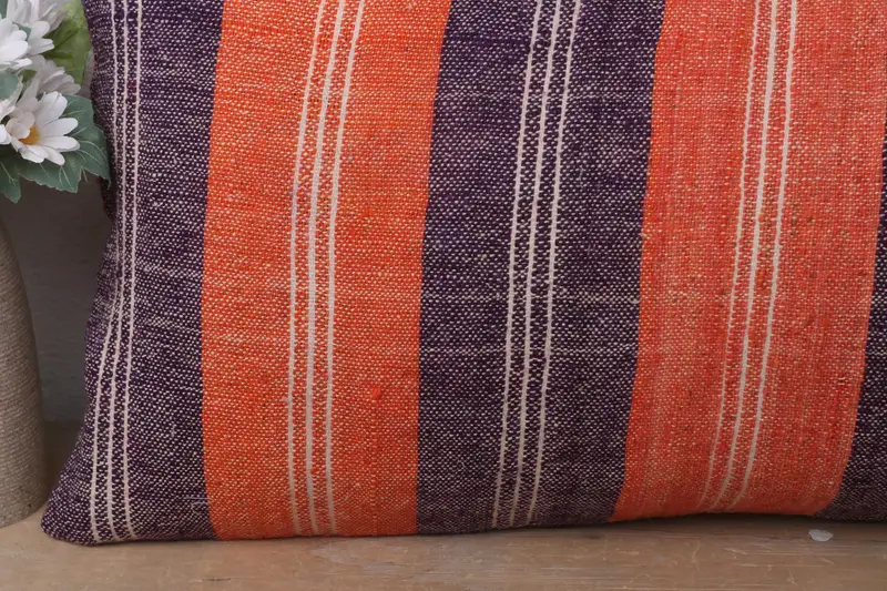 Throw Kilim Pillow, Natural Pillow, Authentic Cushion Cover, Turkish Pillow, Pillow for Sofa, Cushion, 12x24 Orange Pillow Sham - 3