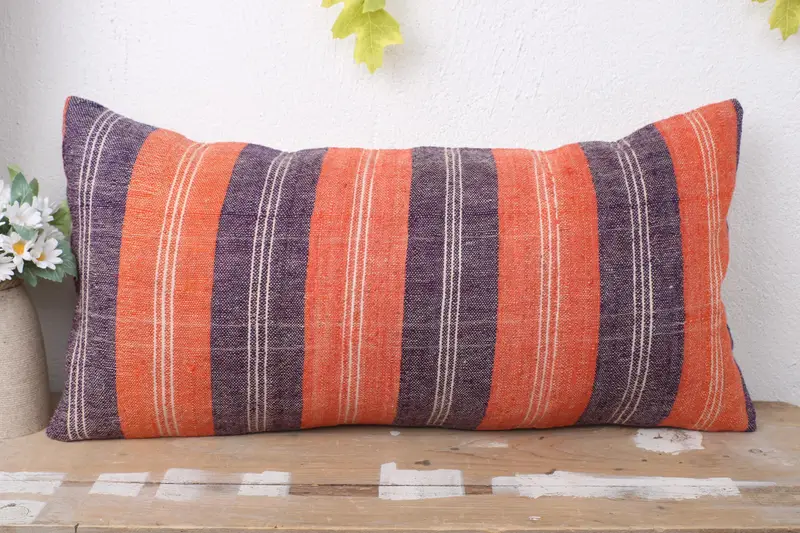 Throw Kilim Pillow, Natural Pillow, Authentic Cushion Cover, Turkish Pillow, Pillow for Sofa, Cushion, 12x24 Orange Pillow Sham - 2