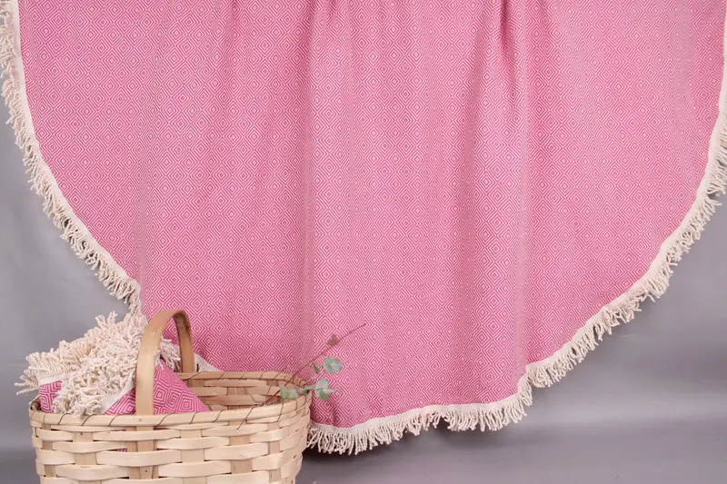 Monogram Beach Towel Turkish Cotton Fuchsia Beige, 63x63 Inches