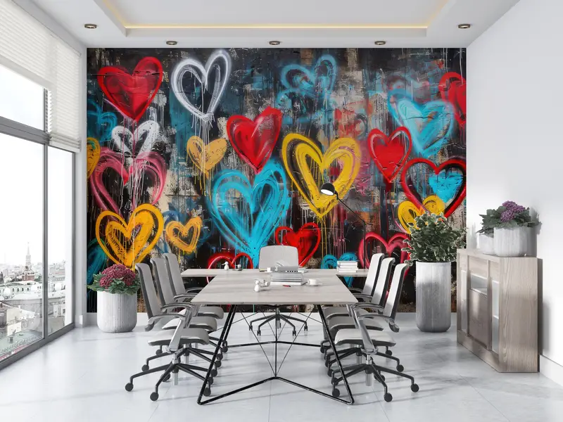 Love Graffiti Wall Decals, Hearts Graffiti Wall Art, Colorful Hearts Graffiti Mural, Graffiti Paper Art, Art Deco Wallpaper, - 4
