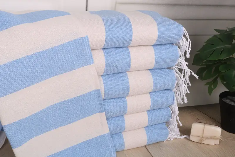 Monogram Hand Towel, 18x40 inches, Baby Blue-Beige Cotton