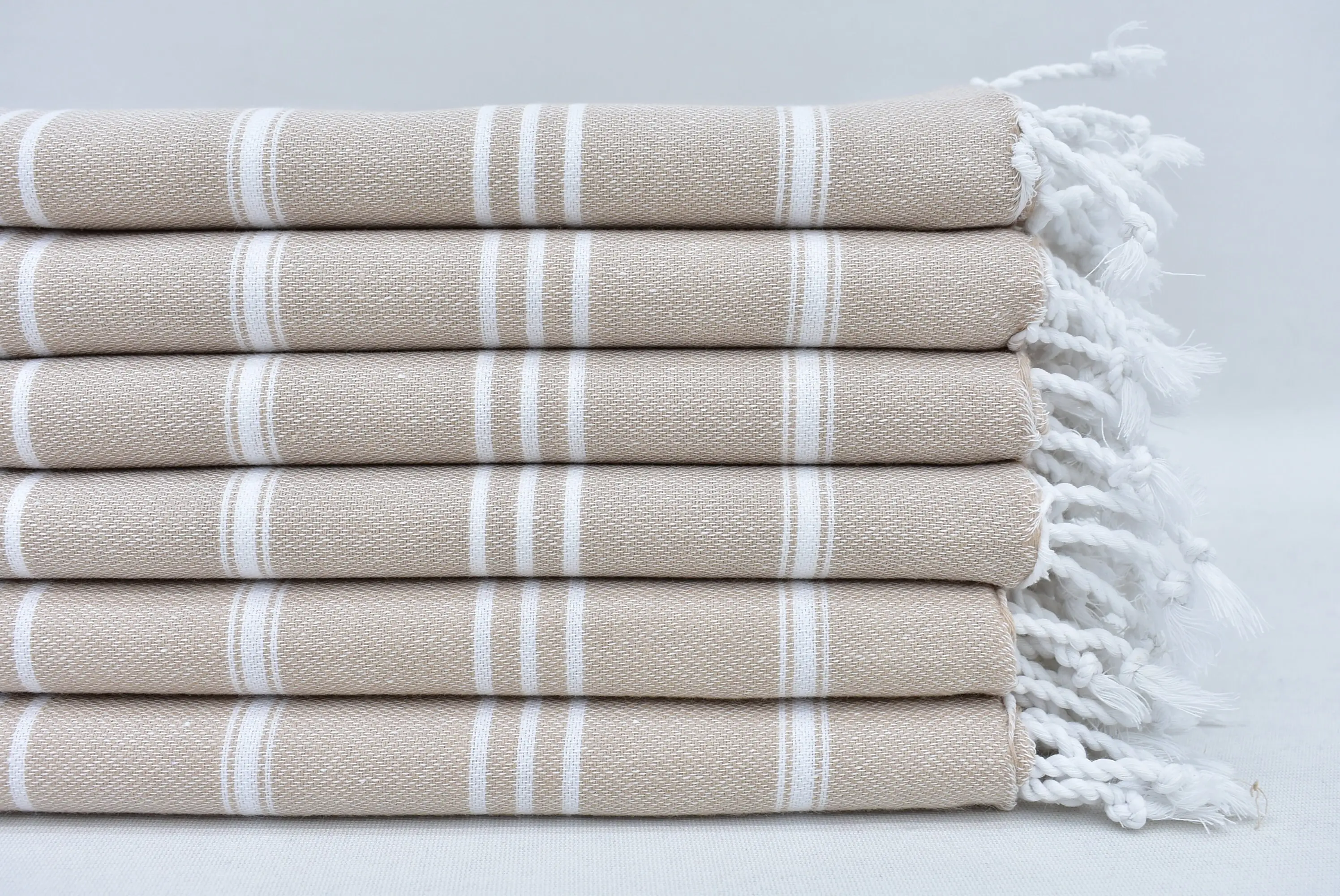Beige Striped Hand Towel Organic Cotton, 40x24 Inches - 1
