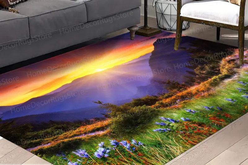 エレガントなサンライズビュープリントラグ：自然風景の装飾