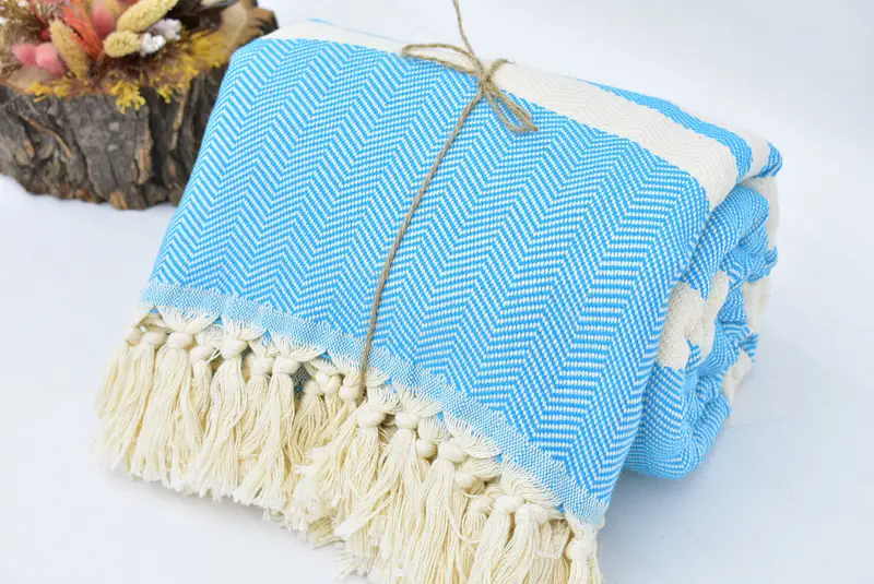 Woven Blanket, Bachelorette Party Favors, Bachelor Party Favors, Woven Throw Blanket, 96x80 Cotton Herringbone Towel, Beach Wedding Favor - 7
