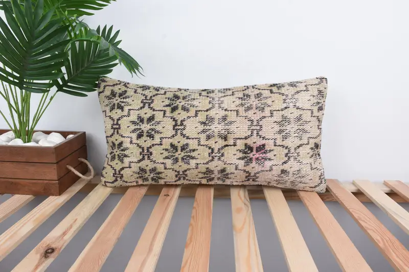Aztec Cushion, Kilim Pillow, Throw Kilim Pillow, Pillow Case, 12x24 Green Pillow Sham, Nautical Throw Pillow Case, Vintage Pillow - 1