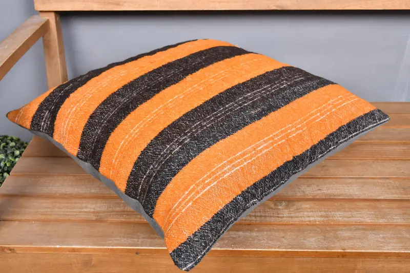 Ethnical Kilim Rug Pillow, Cushion Cover, Kilim Cushion Sham, Vintage Kilim Pillow, 20x20 Orange Pillow Sham, Tribal Cushion Case - 2