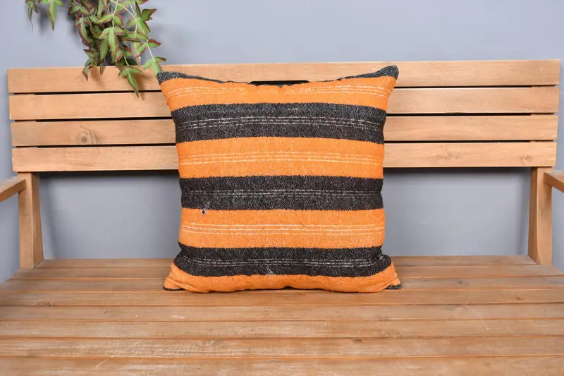 Ethnical Kilim Rug Pillow, Cushion Cover, Kilim Cushion Sham, Vintage Kilim Pillow, 20x20 Orange Pillow Sham, Tribal Cushion Case - 6