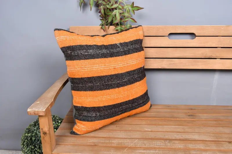 Ethnical Kilim Rug Pillow, Cushion Cover, Kilim Cushion Sham, Vintage Kilim Pillow, 20x20 Orange Pillow Sham, Tribal Cushion Case - 1