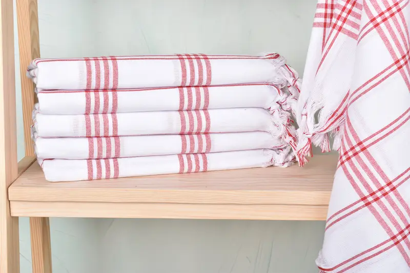 Turkish Beach Towel Personalized Red-White Stripes, Organic Cotton/Linen, 32x67 Inches